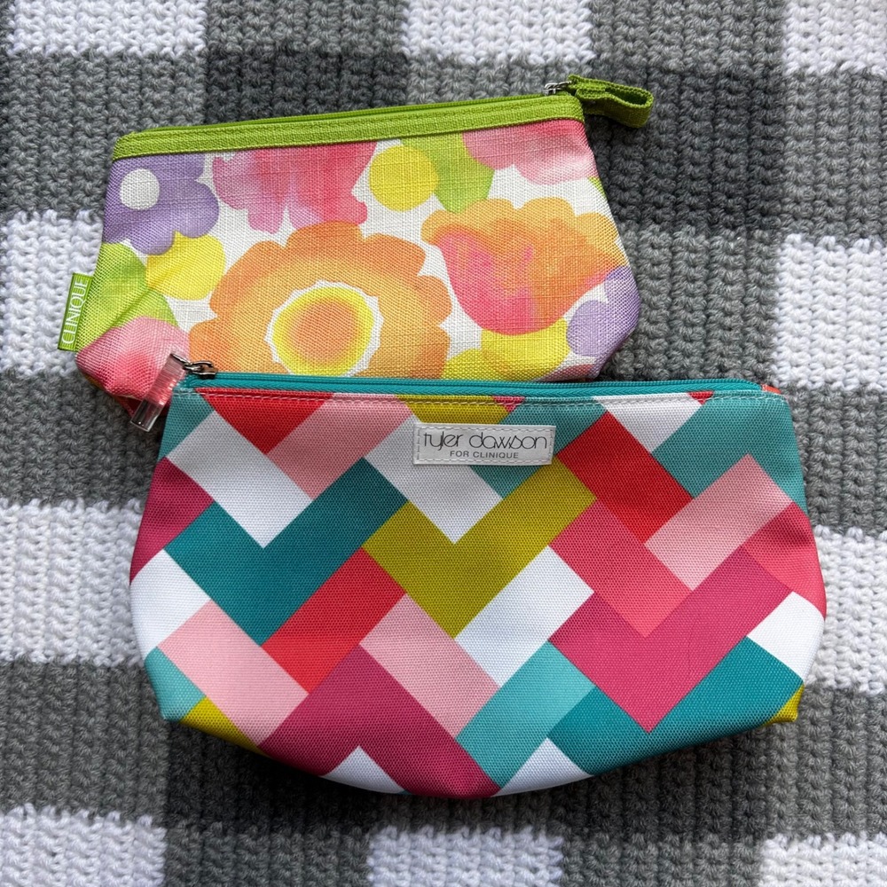 Clinique Makeup Bag Set Floral Geometric OS Multicolor Retro Groovy Mod Y2K